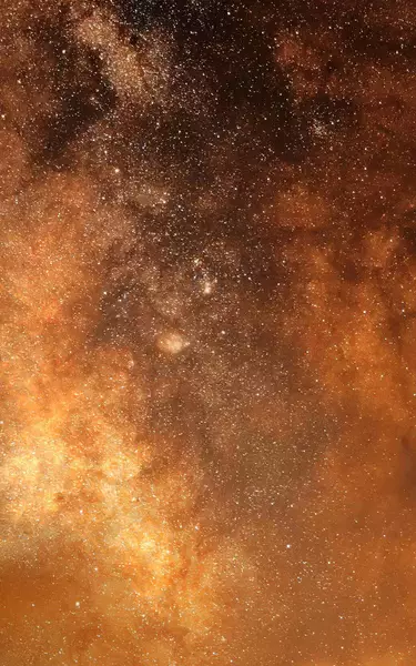 Amber and golden cloud-like light with dense speckled particles, creating a textured celestial composition against darker burnt-orange areas.