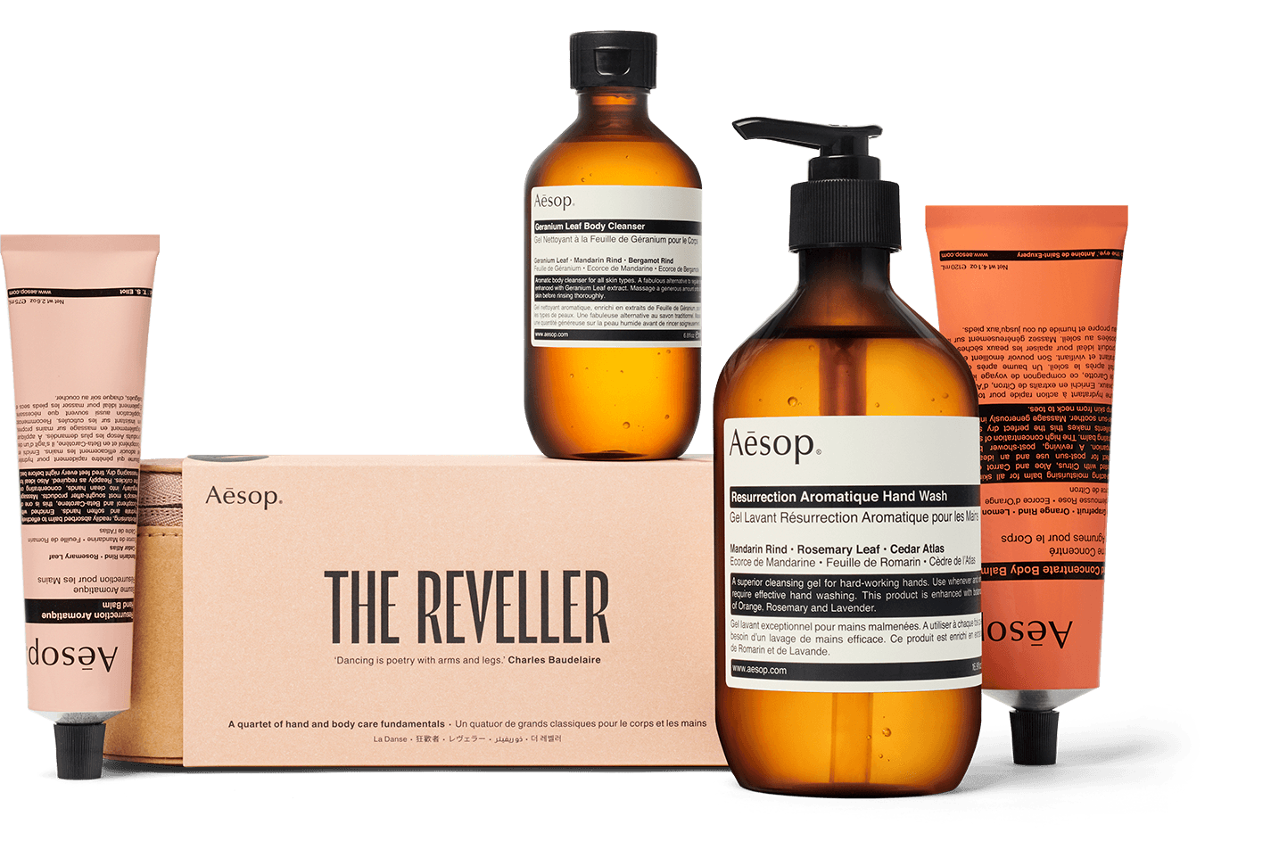 The Reveller gift kit includes a spread of hand and body care products.