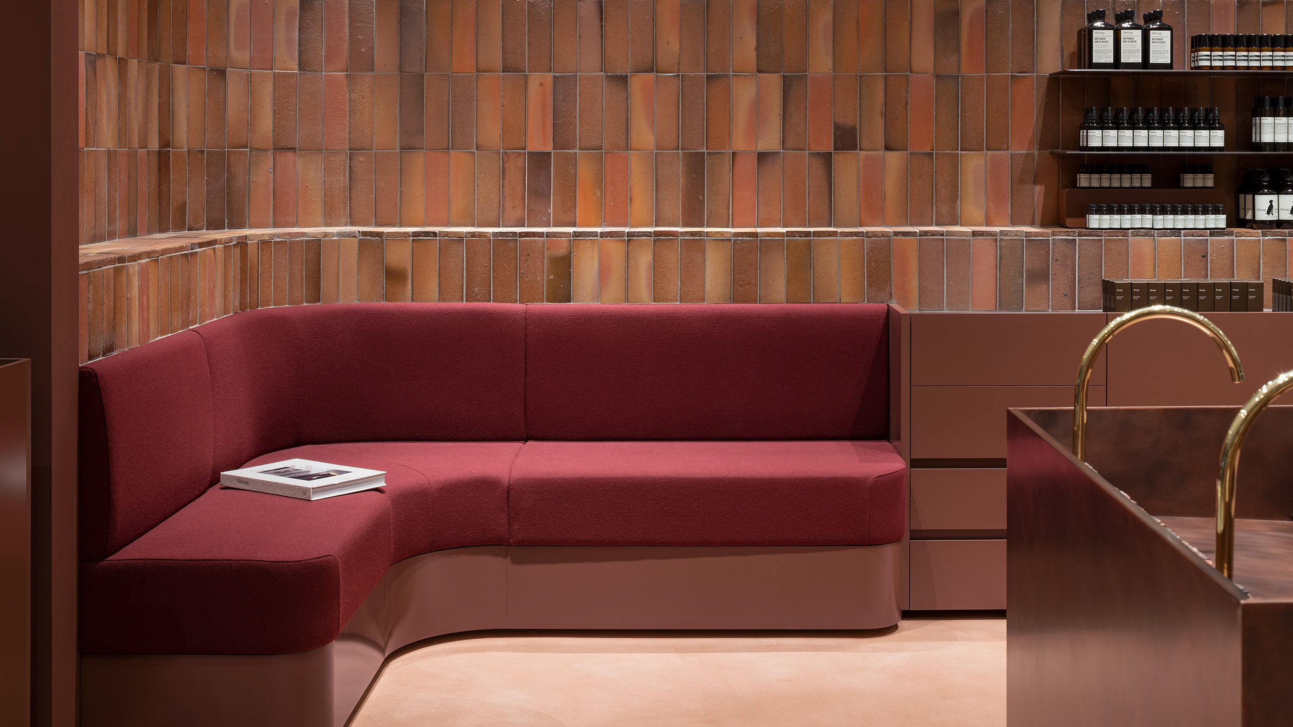 A seating area at the rounded corners