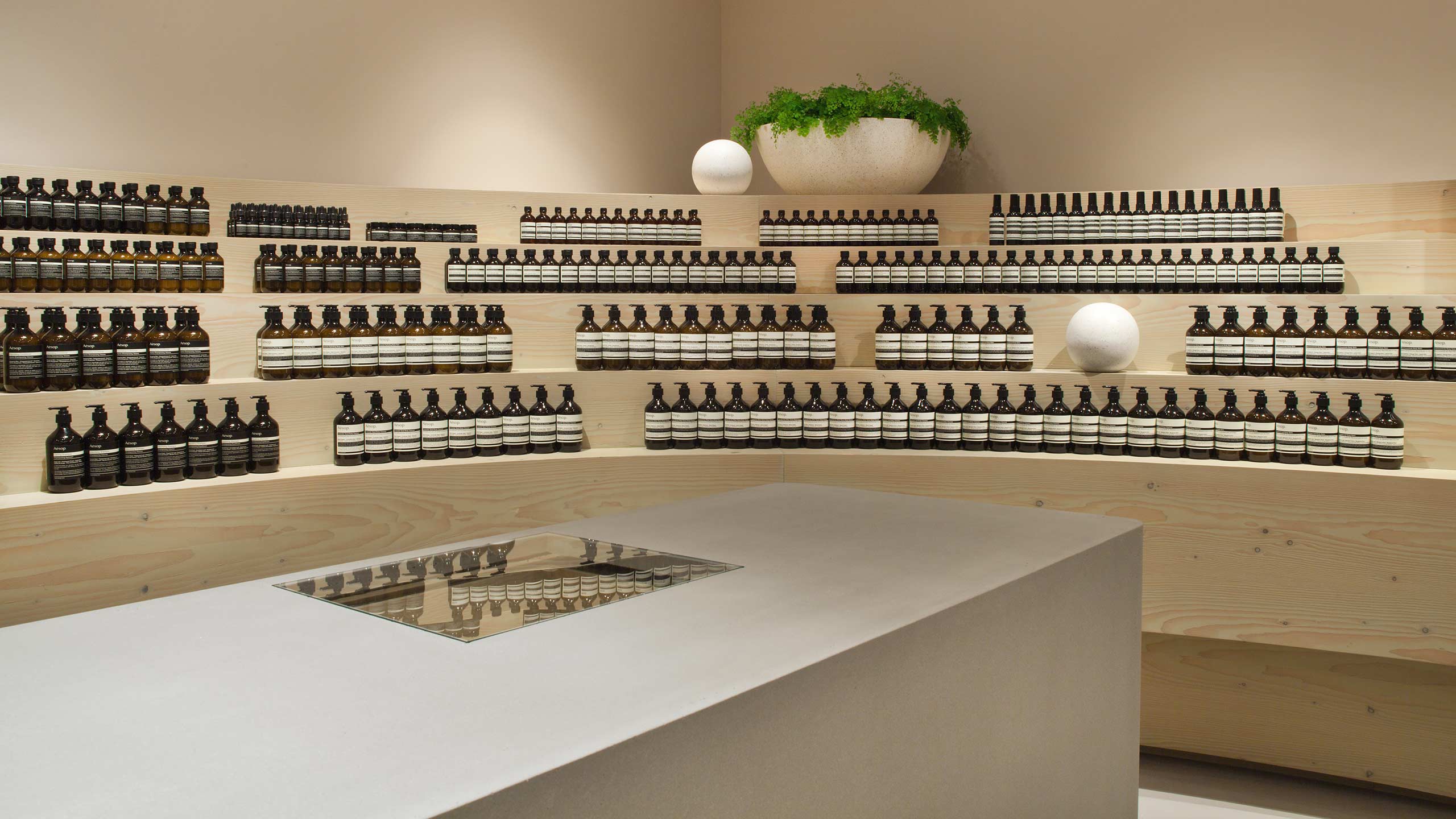 Aesop Grabenstrasse store interior counter and shelving detail