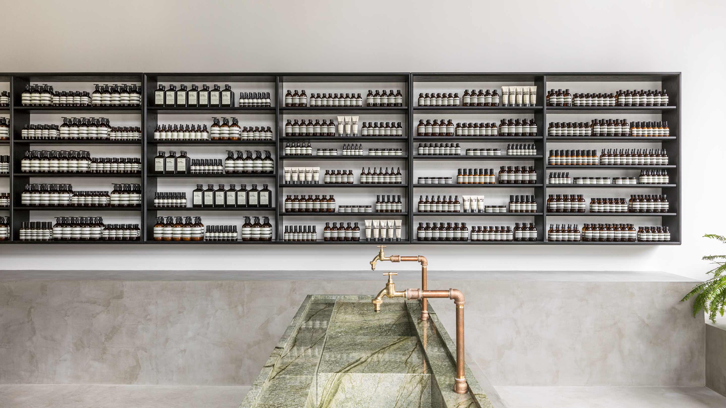 Aesop Capitol Hill store interior, looking over an Ayers Green Granite basin.