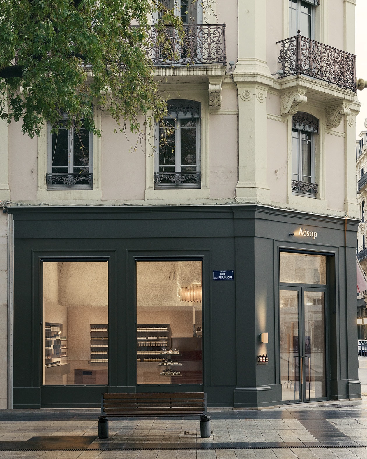 Aesop Lyon Place de la Republique store facade.