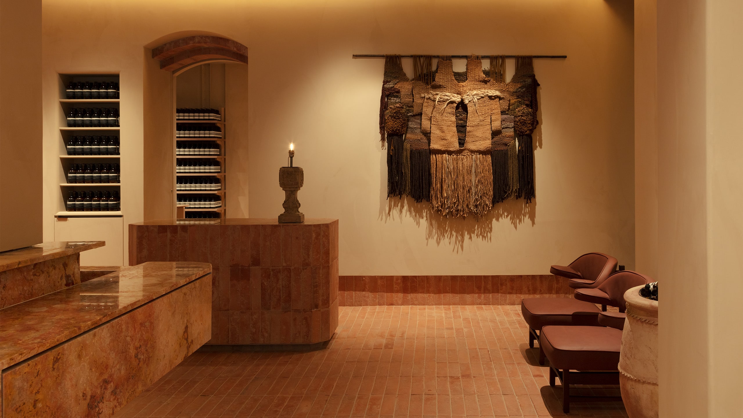 Aesop Serrano store interior featuring wall display