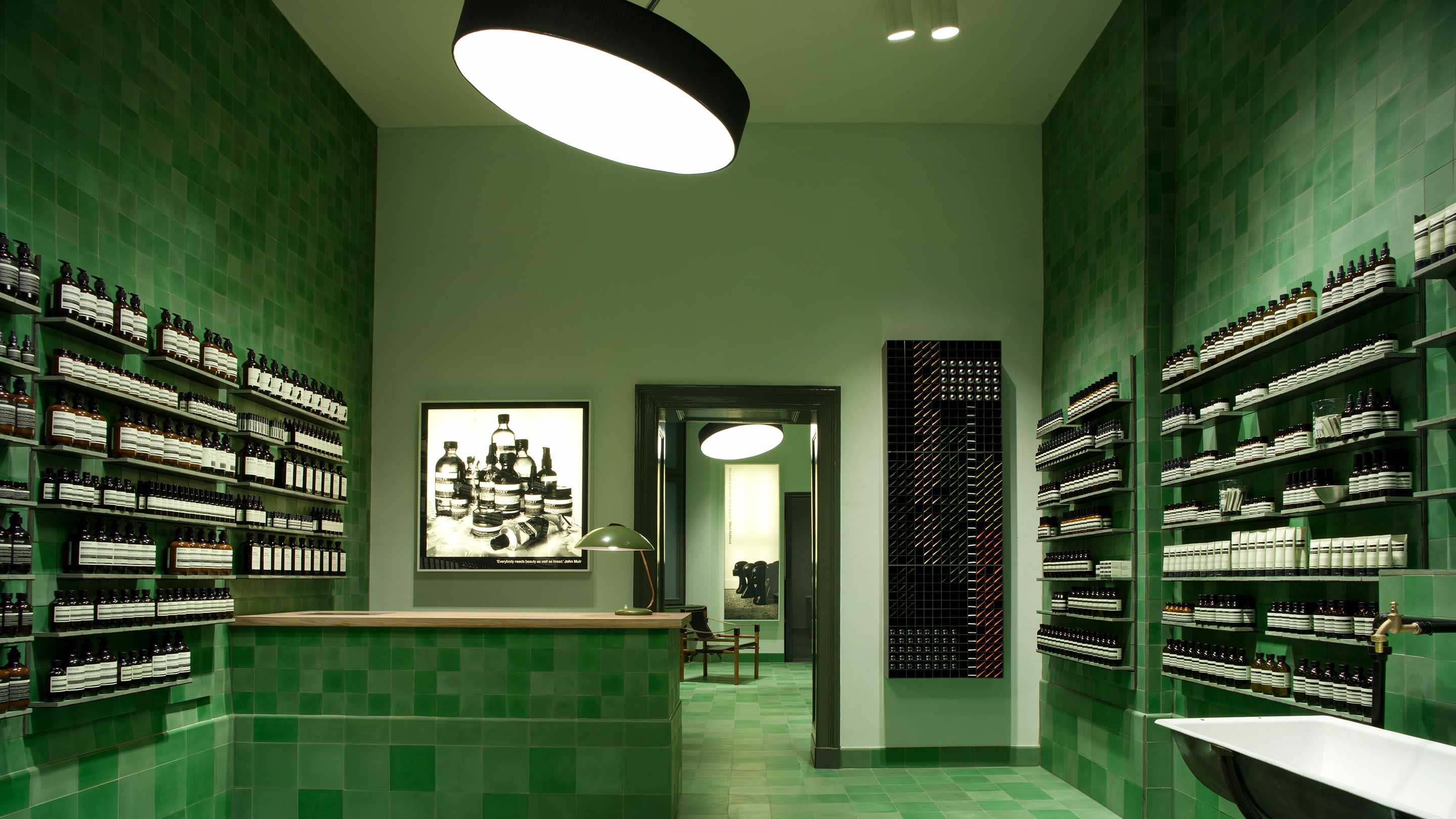 Aesop Mitte bright green store interior 