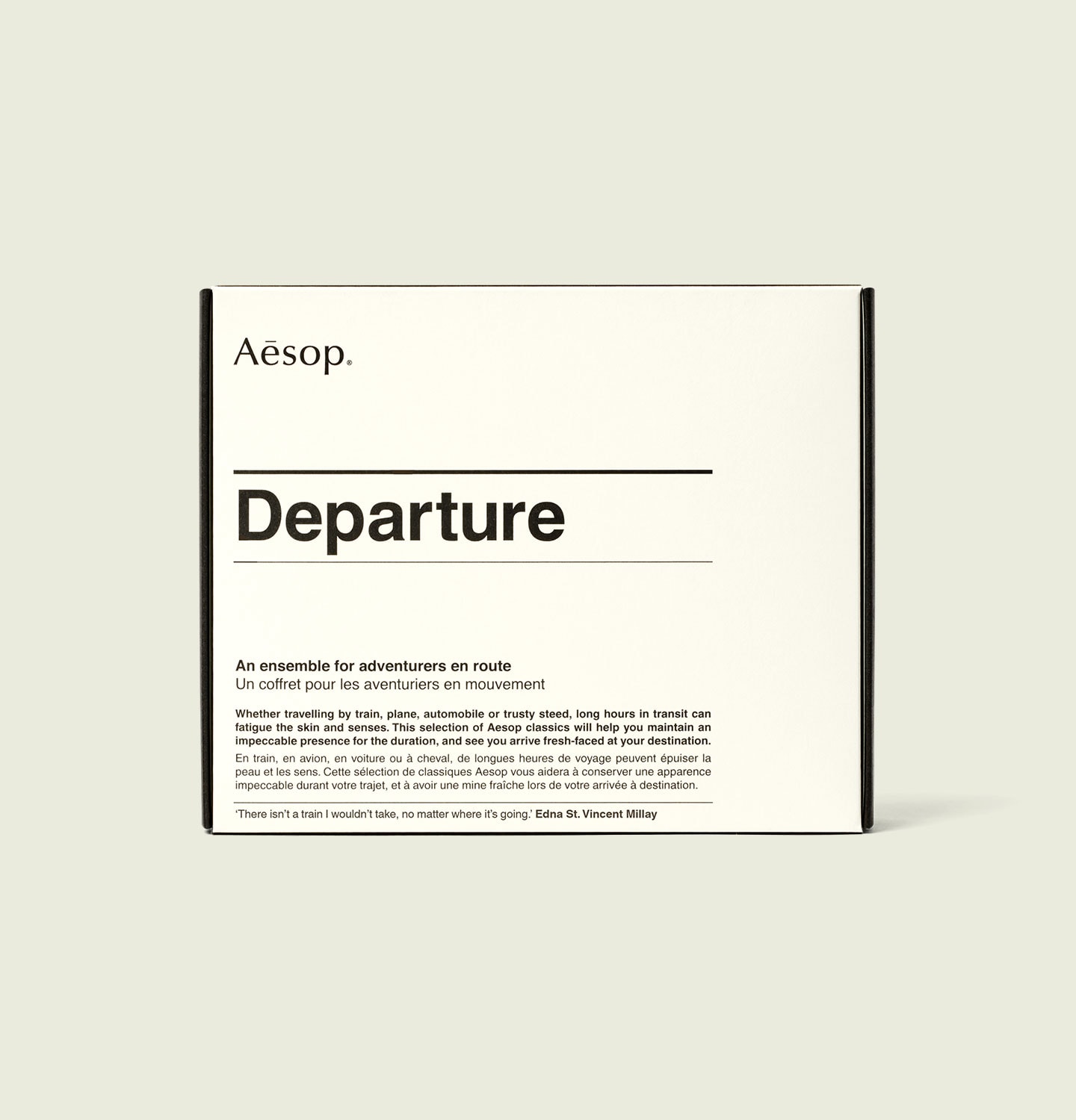 Beige packaging of Departure kit