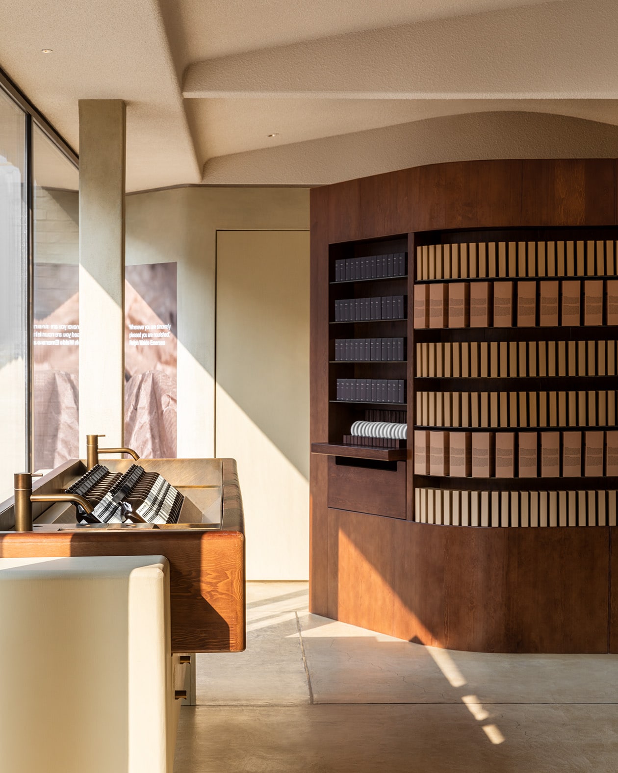 Aesop Seongsu store interior with light shining through from the inner-courtyard.