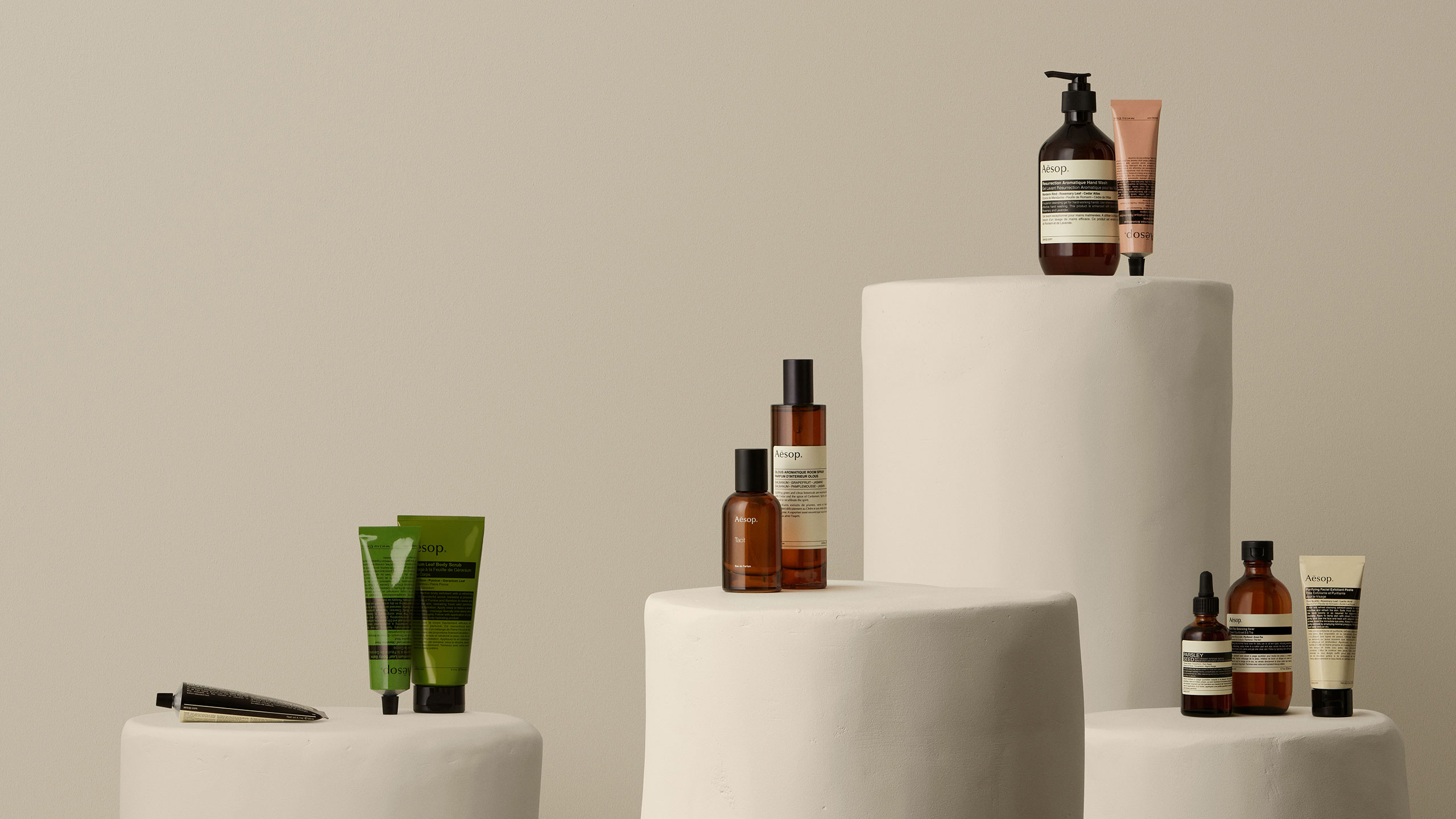 Aesop products on marble stones 