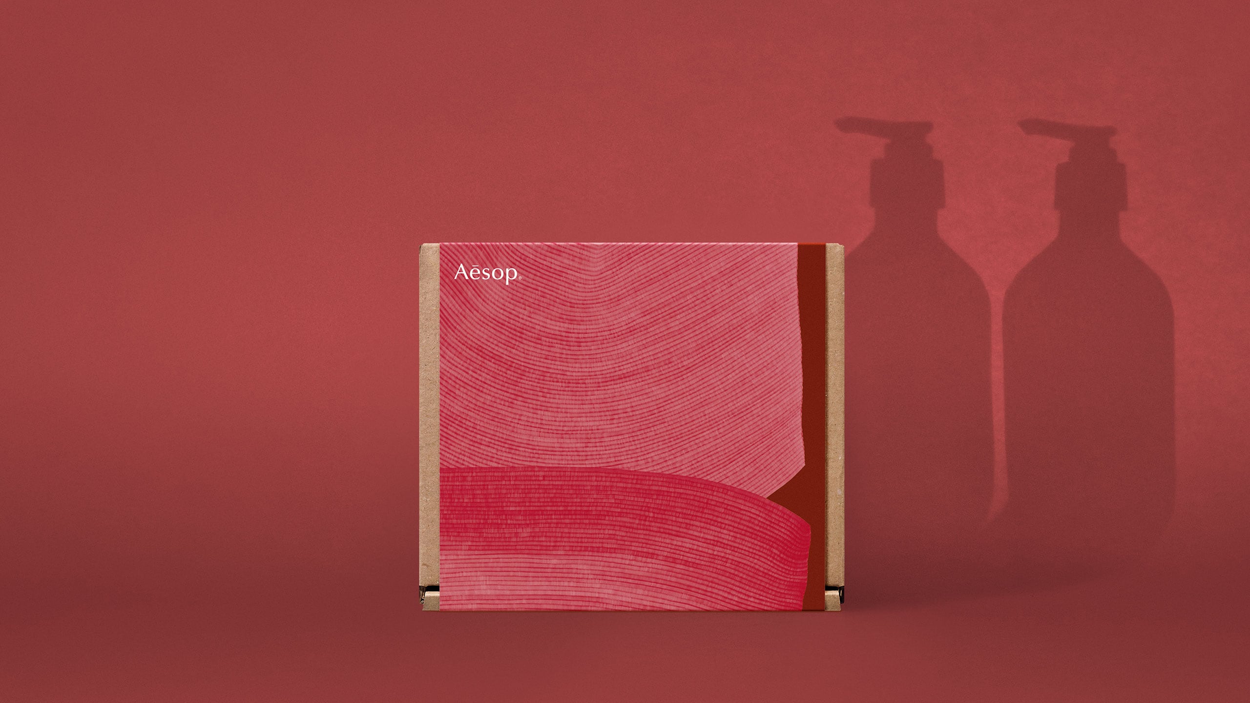 Aesop love sleeve with product silhouette at the background
