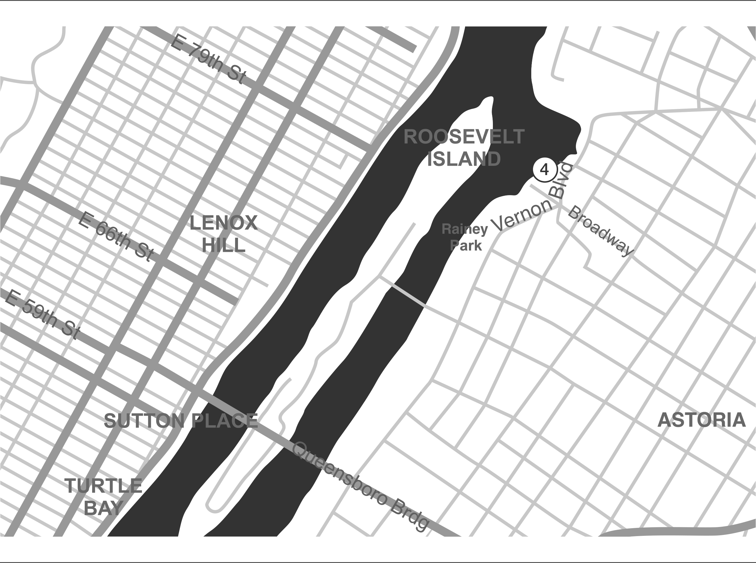 A map of New York City labelled 4 indicating an address location. Address and further information is described under the heading ‘Socrates Sculpture Garden’