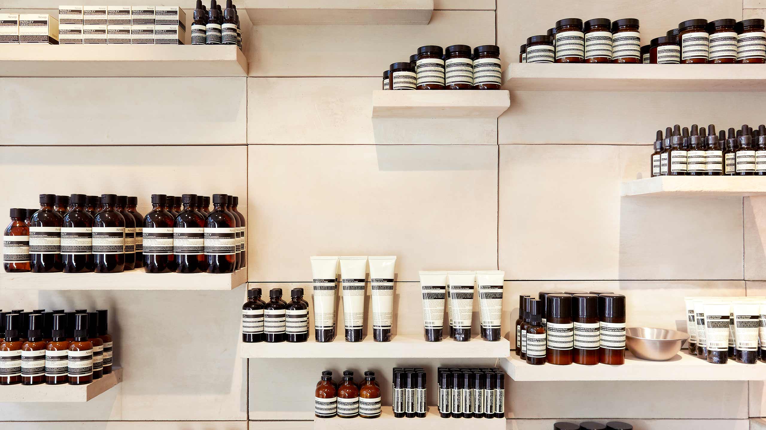 Aesop Montmarte store interior shelving