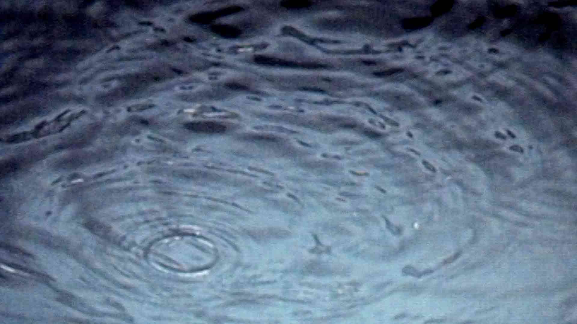 A meditative close-up of droplets creating ripples in water