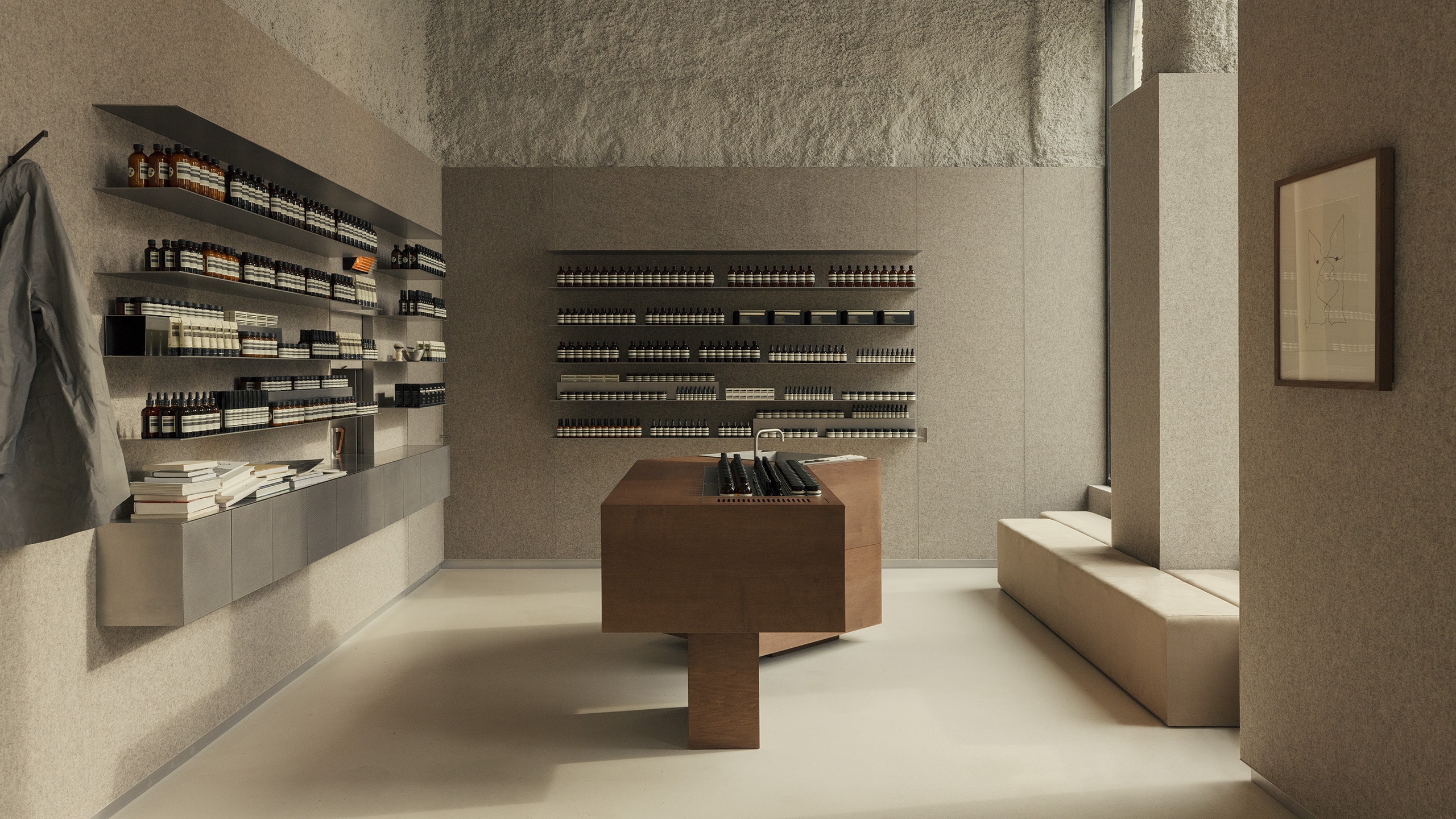 Aesop Lyon Place de la Republique store interior secondary basin and product display area.