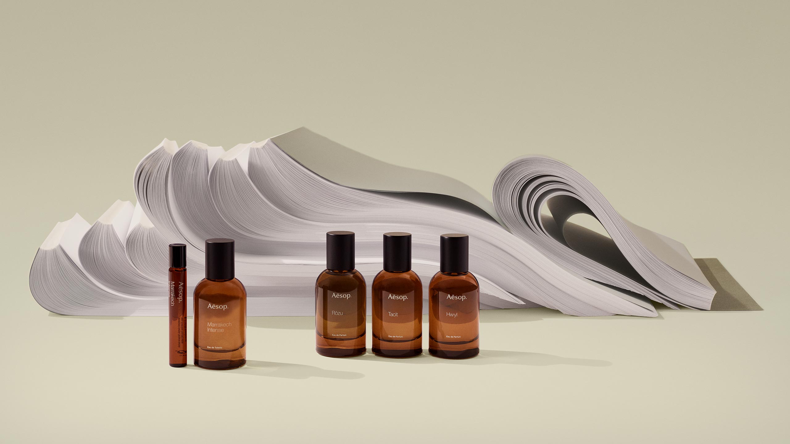 Aesop fragrances with paper background