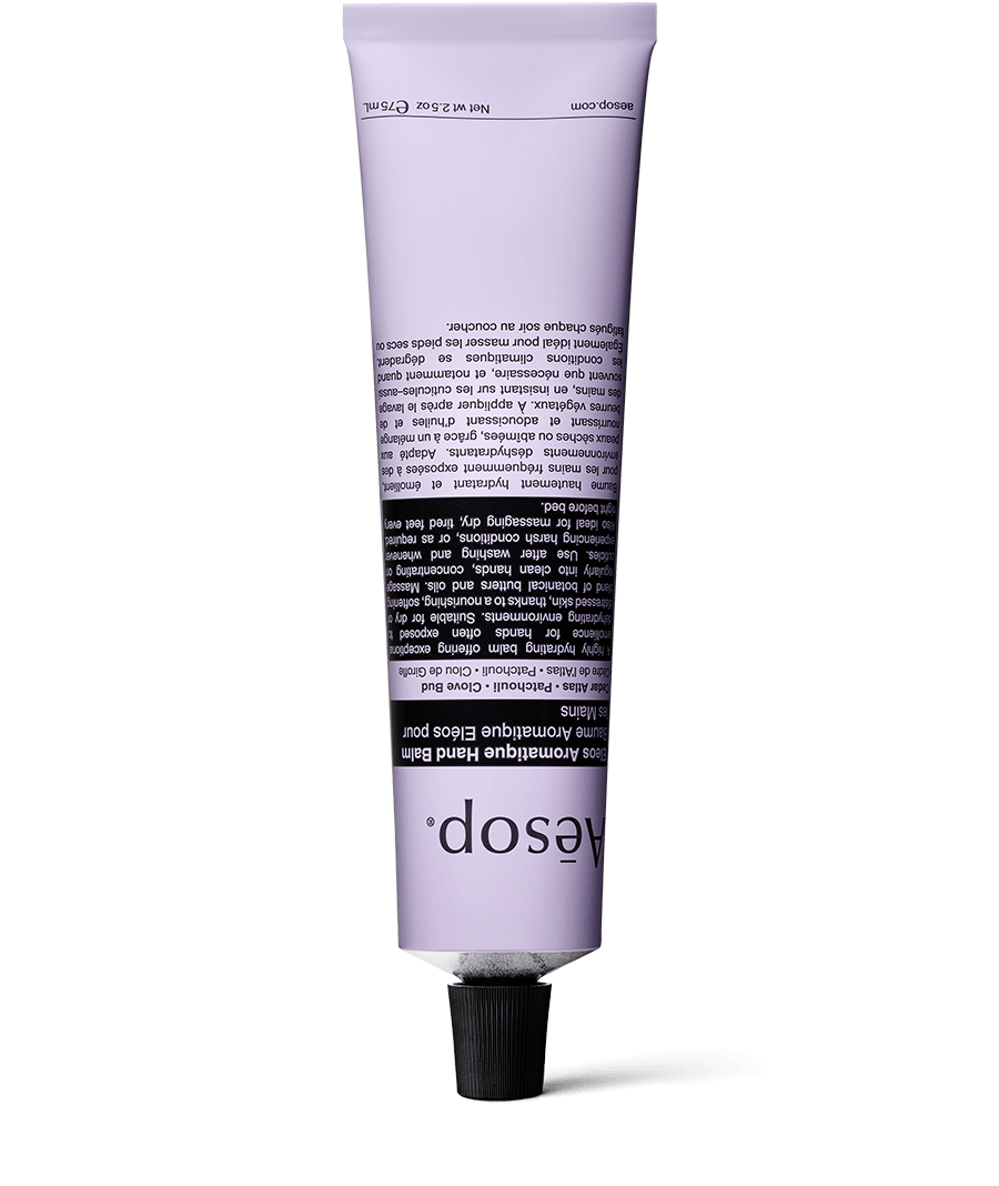 Eleos Aromatique Hand Balm in a purple aluminium tube. 