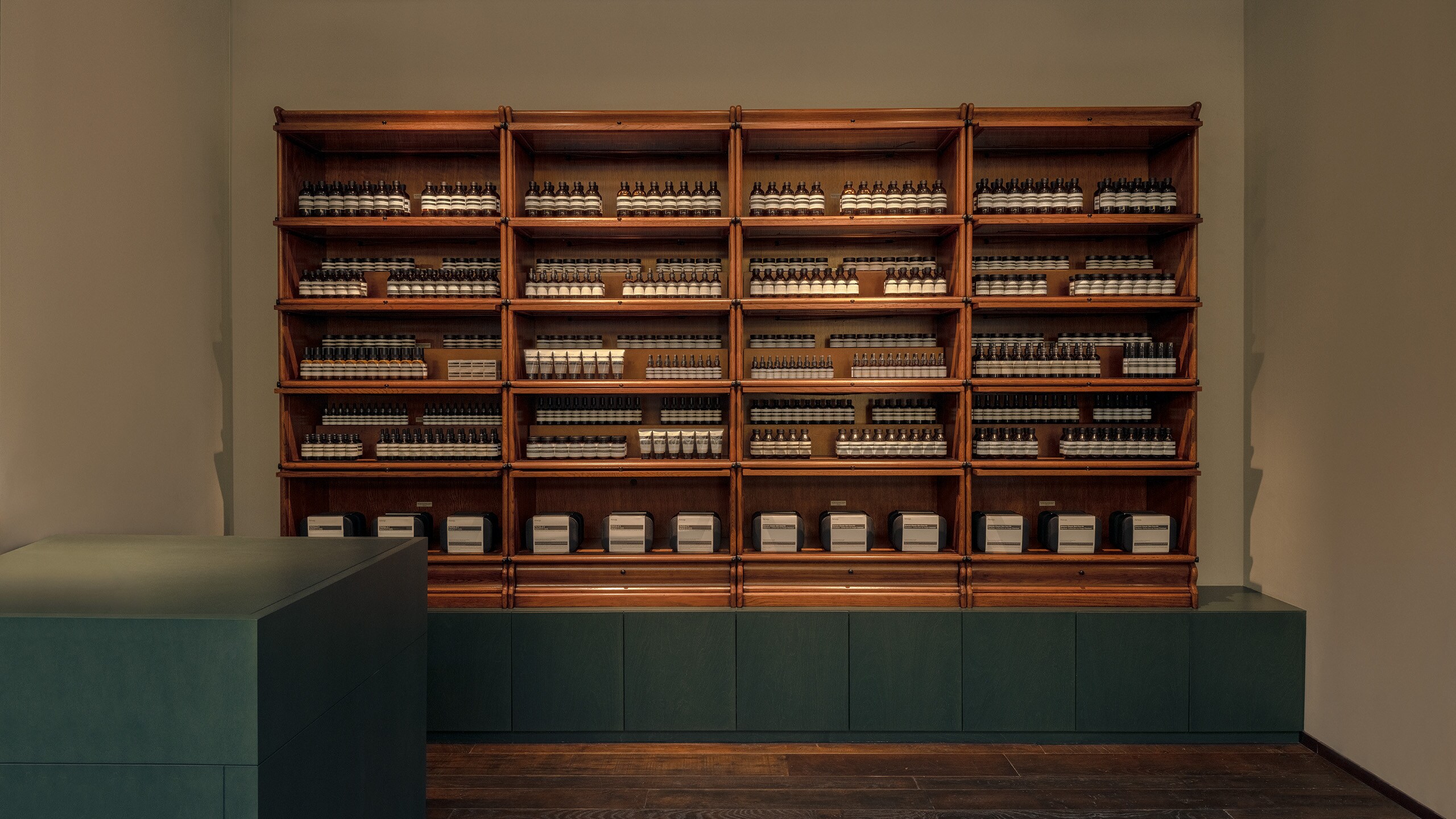 Aesop Leeds store product display.