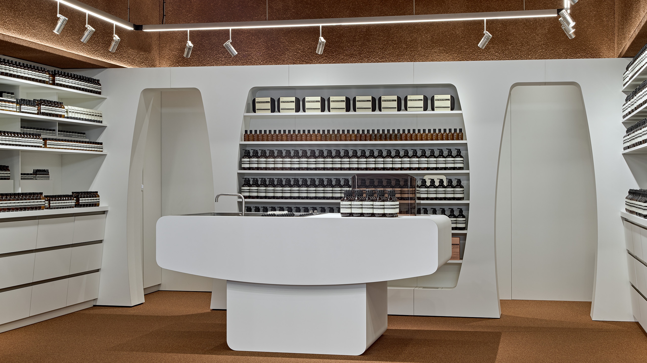 Aesop CH Zurich Airport basin and product display detail