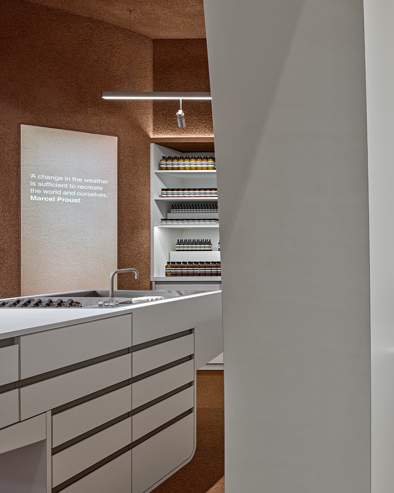 Aesop CH Zurich basin and shelving display