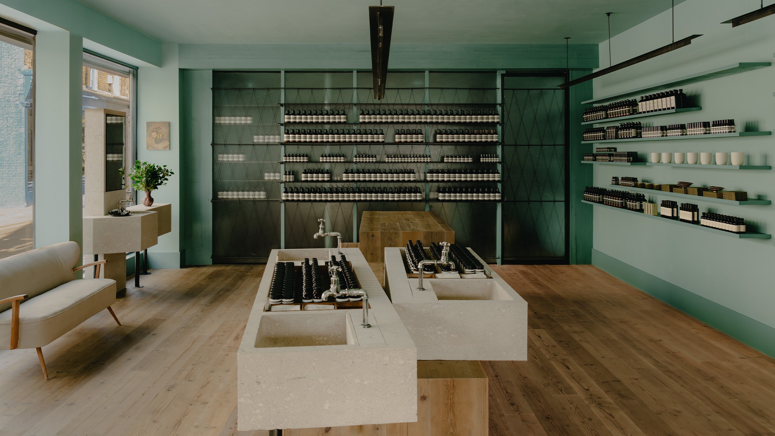 Aesop Richmond store interior basin and product displays.