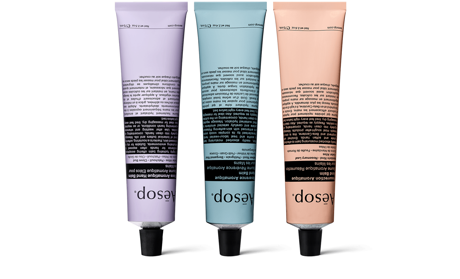 Three hand balms in colourful aluminium tubes.