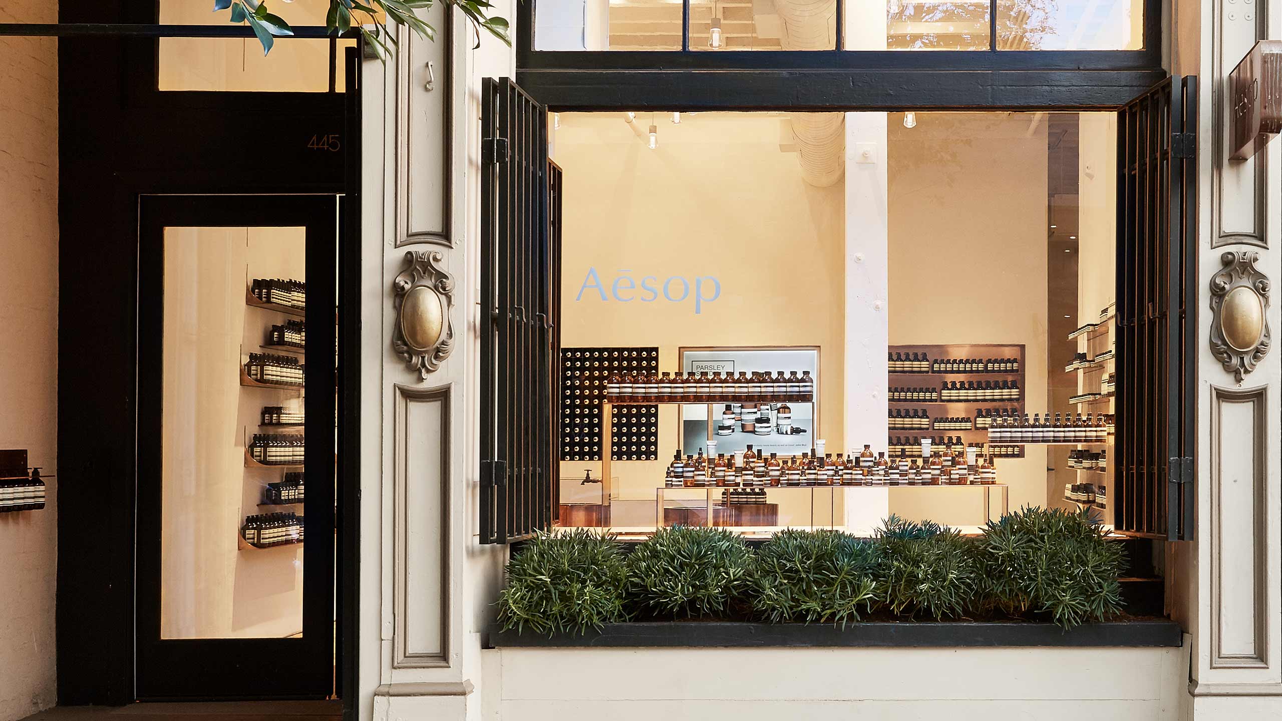 Street view and store entrance of Aesop Jackson Square