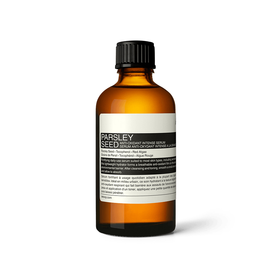 Parsley Seed Anti-Oxidant Intense Serum in amber bottle