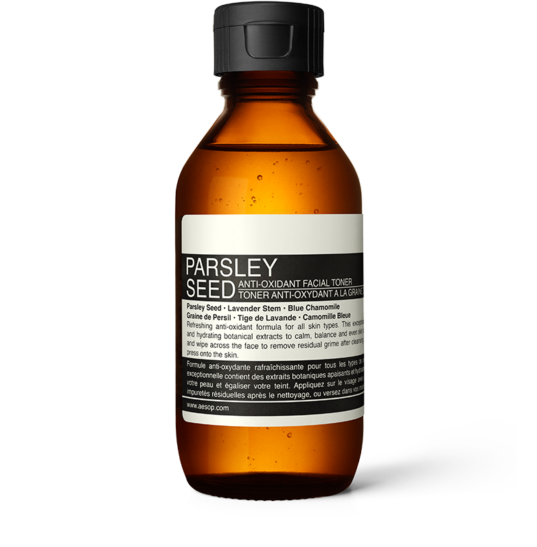 Parsley Seed Anti-Oxidant Facial Toner in amber glass bottle 