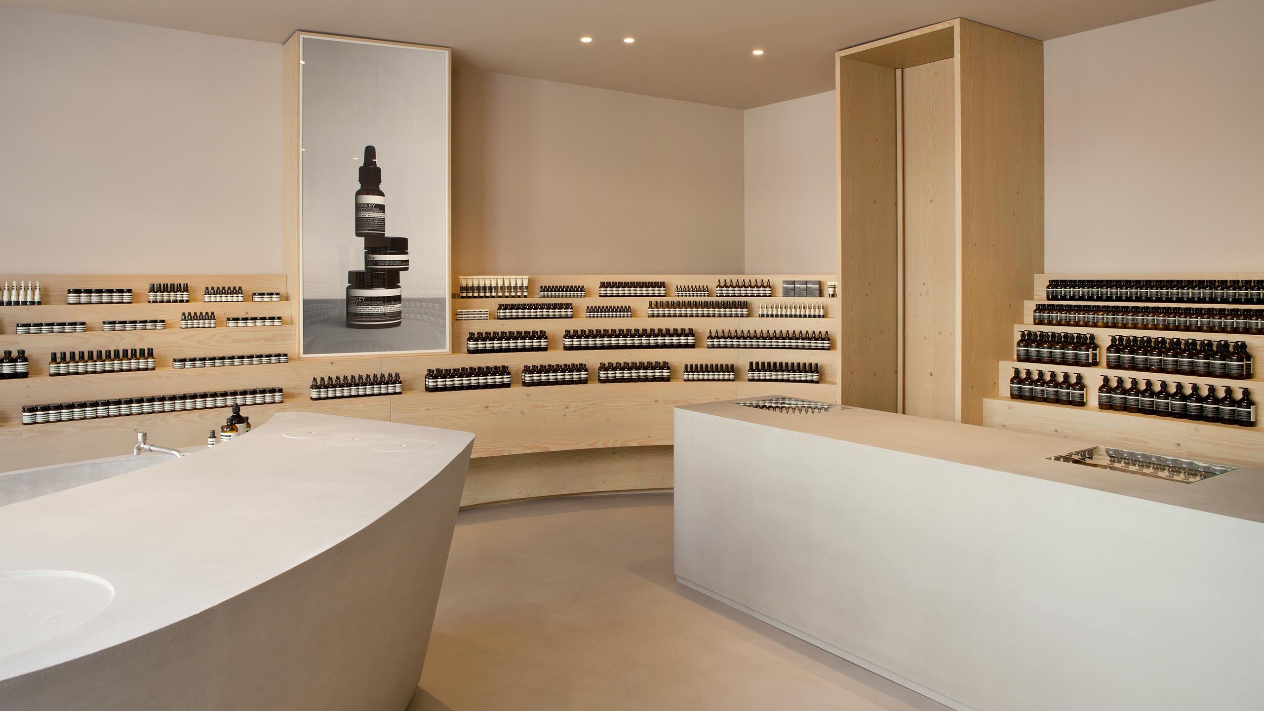Aesop Grabenstrasse store interior basin and shelving detail