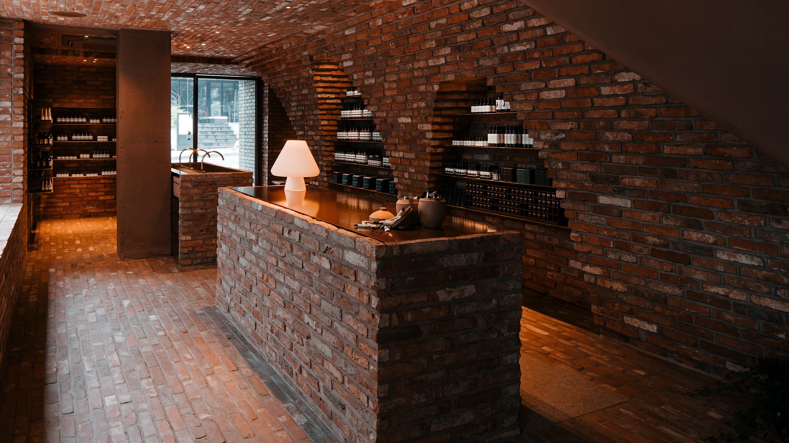 Aesop Sounds Hannam store interior with exposed brick 