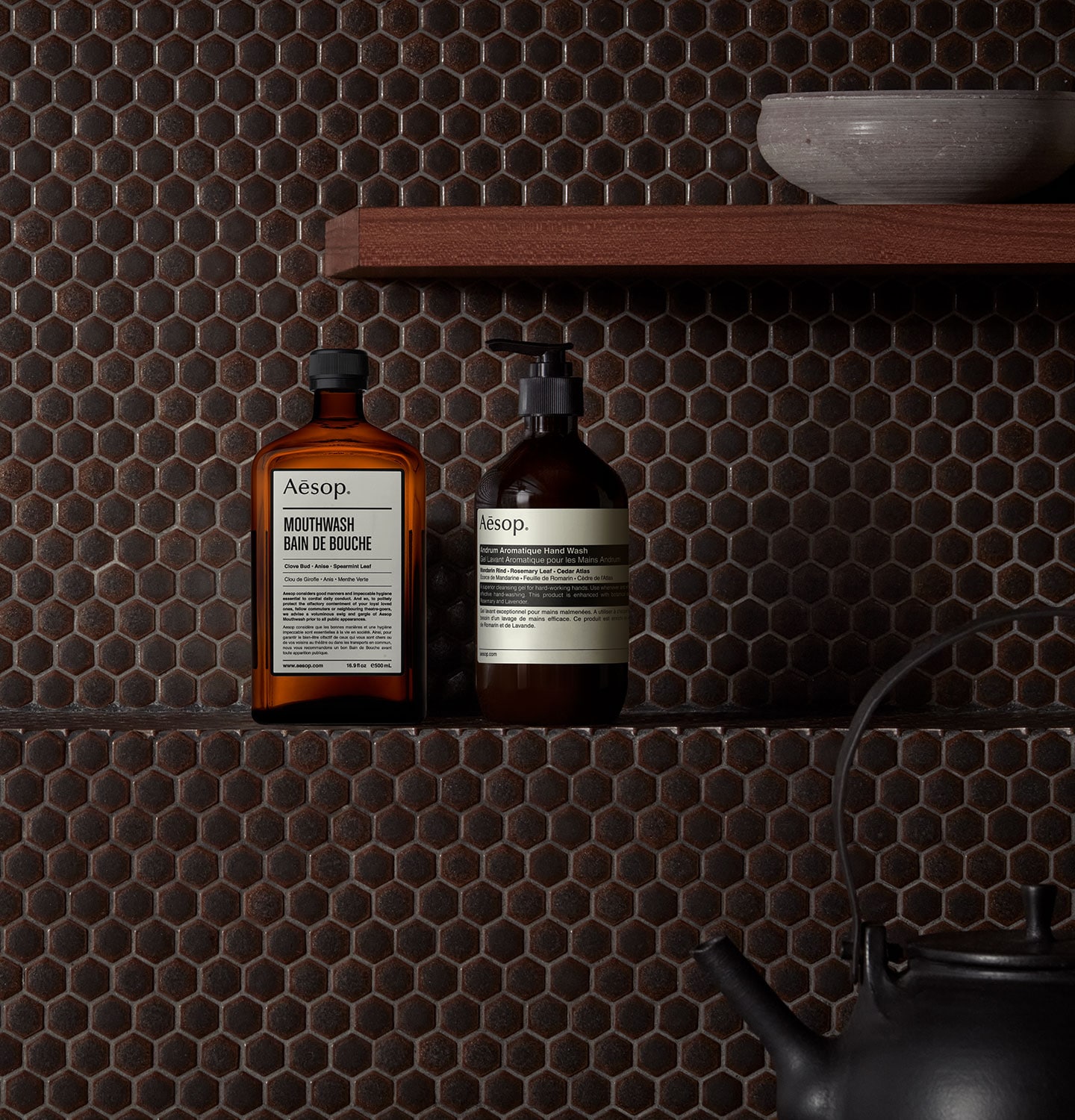 Andrum Aromatique Hand Wash and Mouthwash on a shelf