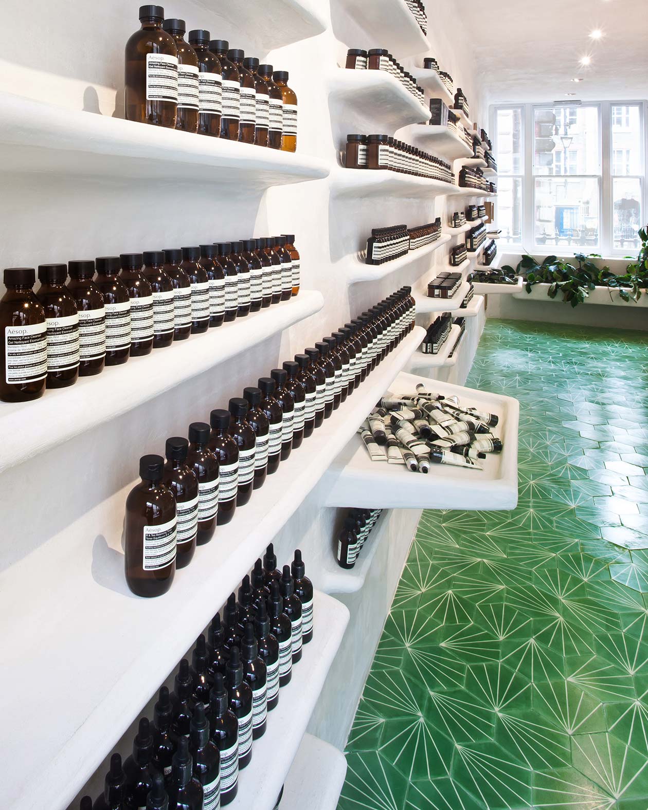 Aesop Covent Garden store shelving detail