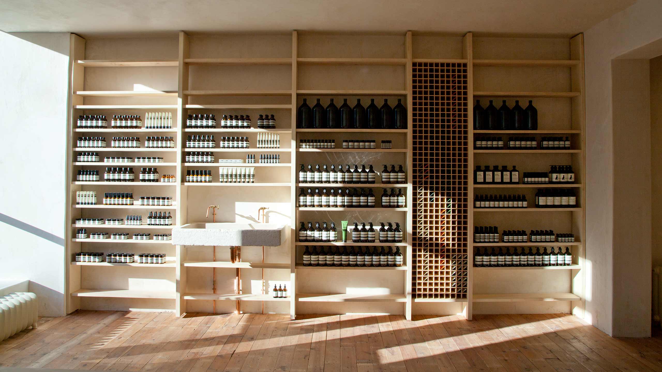 Aesop Stockbridge store interior shelving