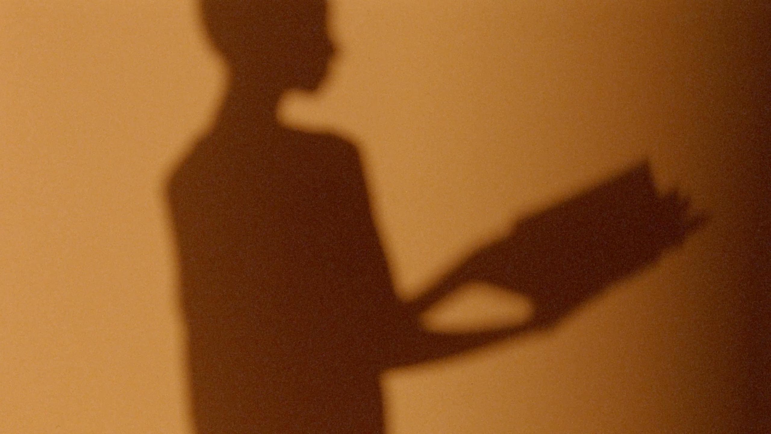 A shadow thrown on wall depicting a person reading.