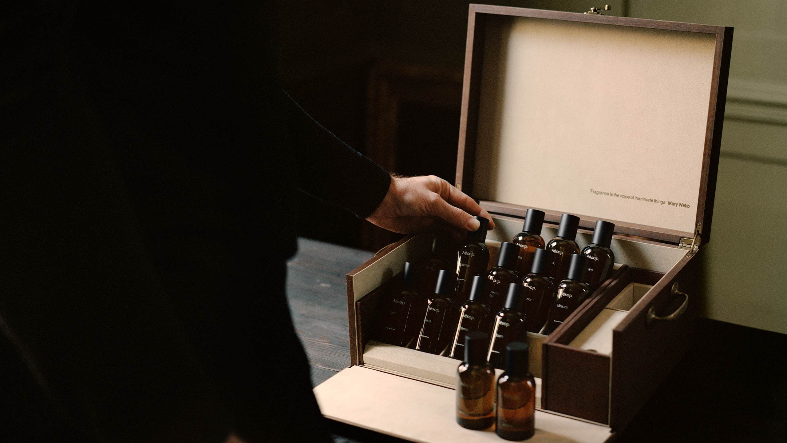Aesop fragrances in a wooden box