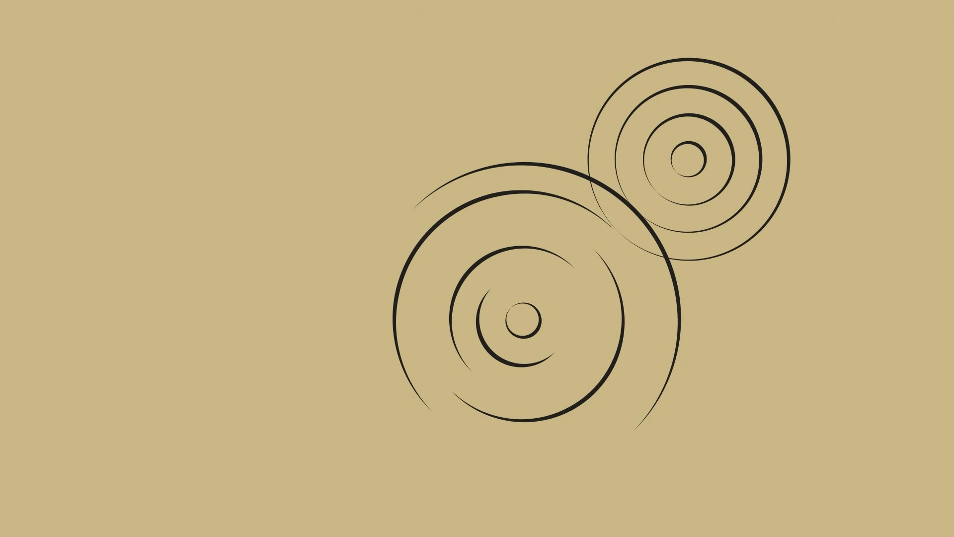 Abstract graphic of spinning circular lines on a bronze background.