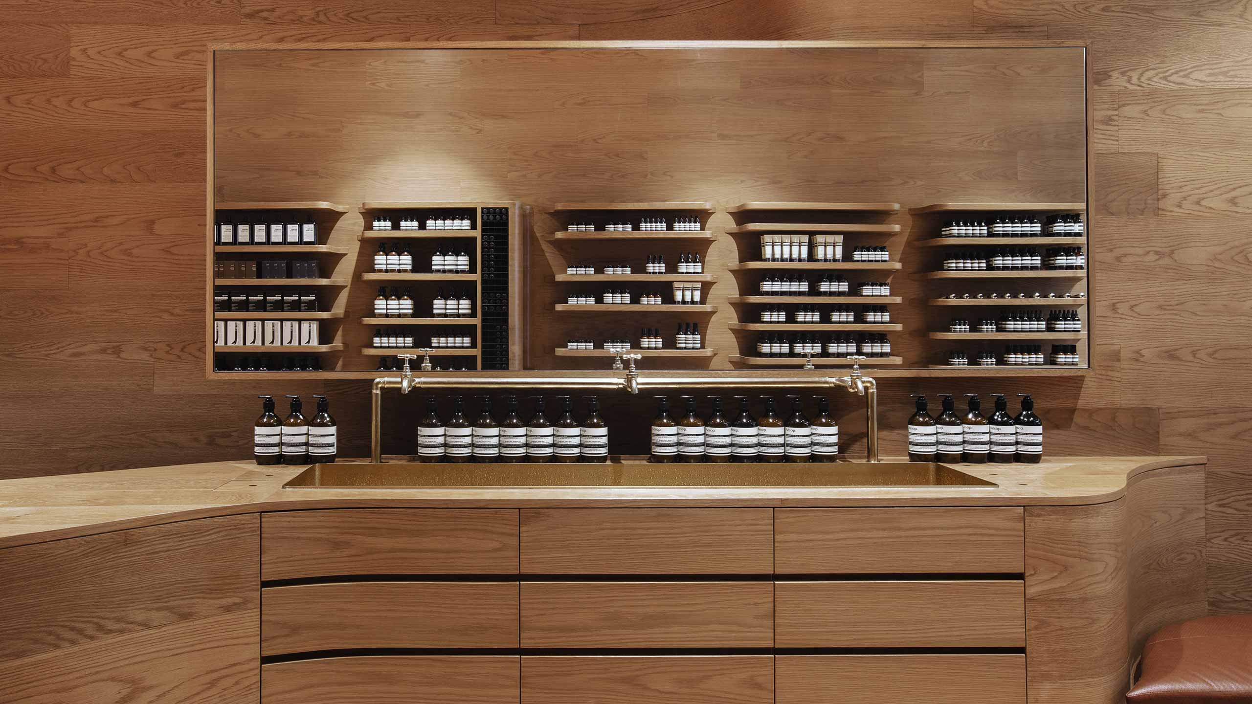 Aesop Gardens store interior shelving displaying product