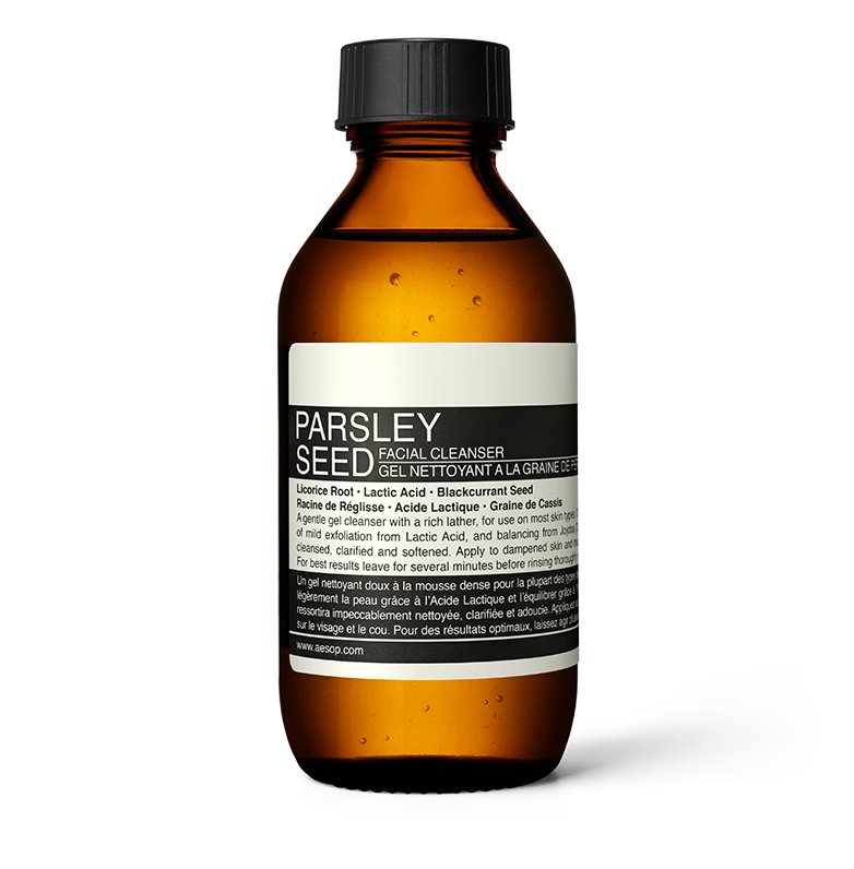 Parsley Seed Facial Cleanser en frasco de vidrio ámbar