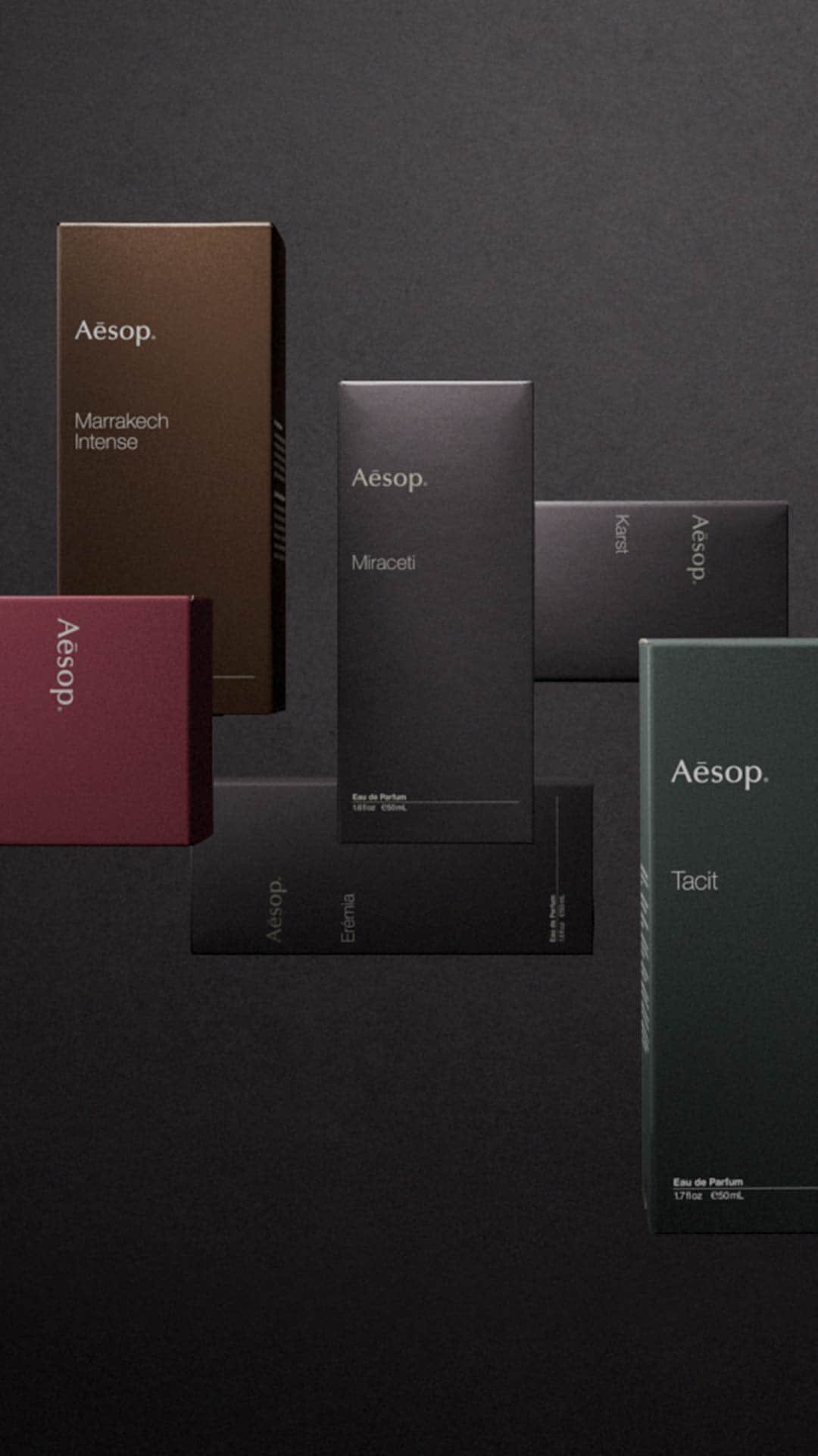 Vertical thumbnail image displaying of Aesop fragrances.