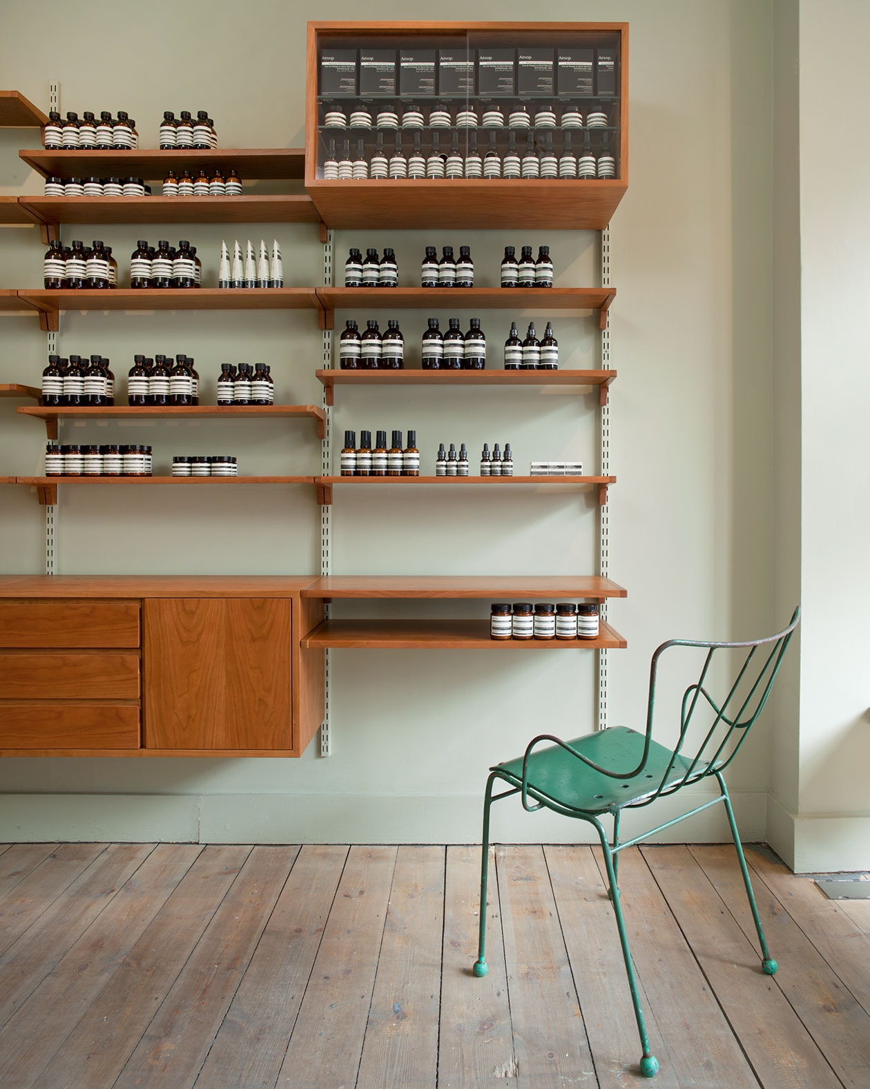 Aesop Broadway Market store shelving detail